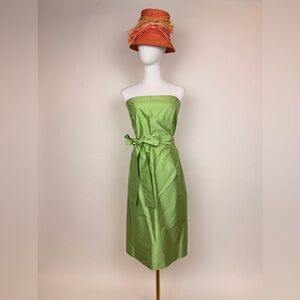 Siri Green Silk Strapless Tie-Waist Dress